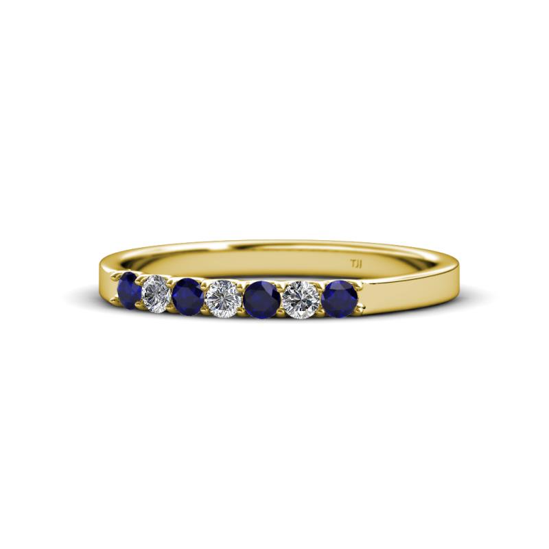 Fiala 2.00 mm Blue Sapphire and Lab Grown Diamond 7 Stone Wedding Band 