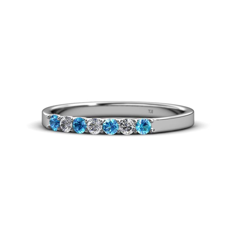 Fiala 2.00 mm Blue Topaz and Lab Grown Diamond 7 Stone Wedding Band 