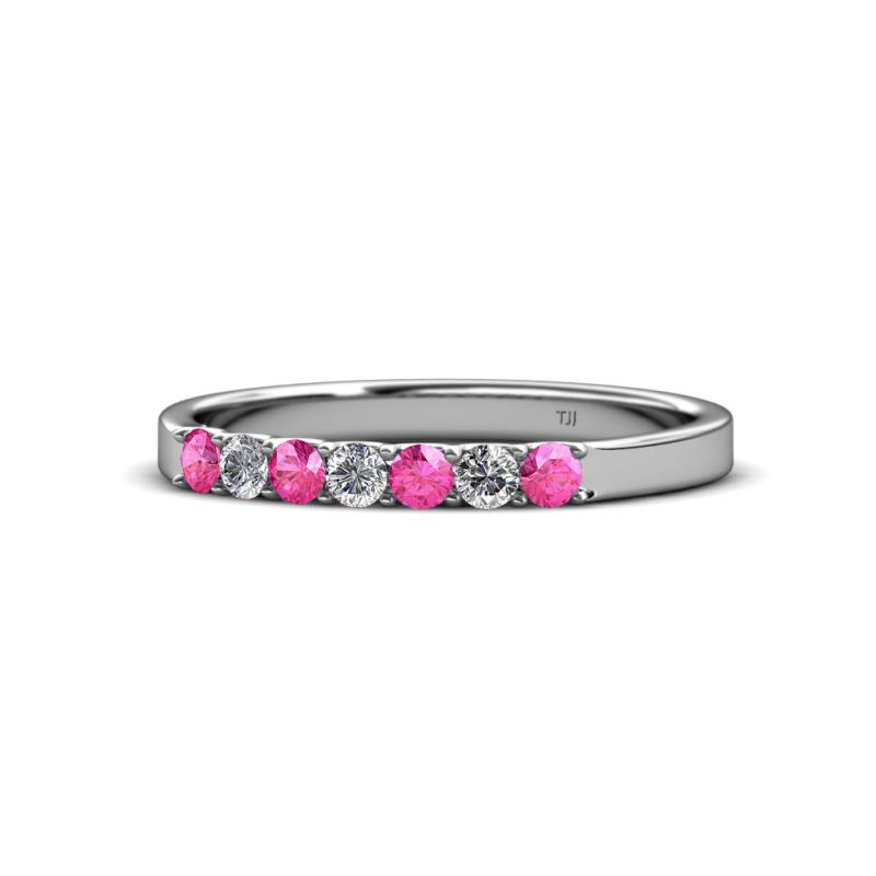 Fiala 2.40 mm Pink Sapphire and Lab Grown Diamond 7 Stone Wedding Band 