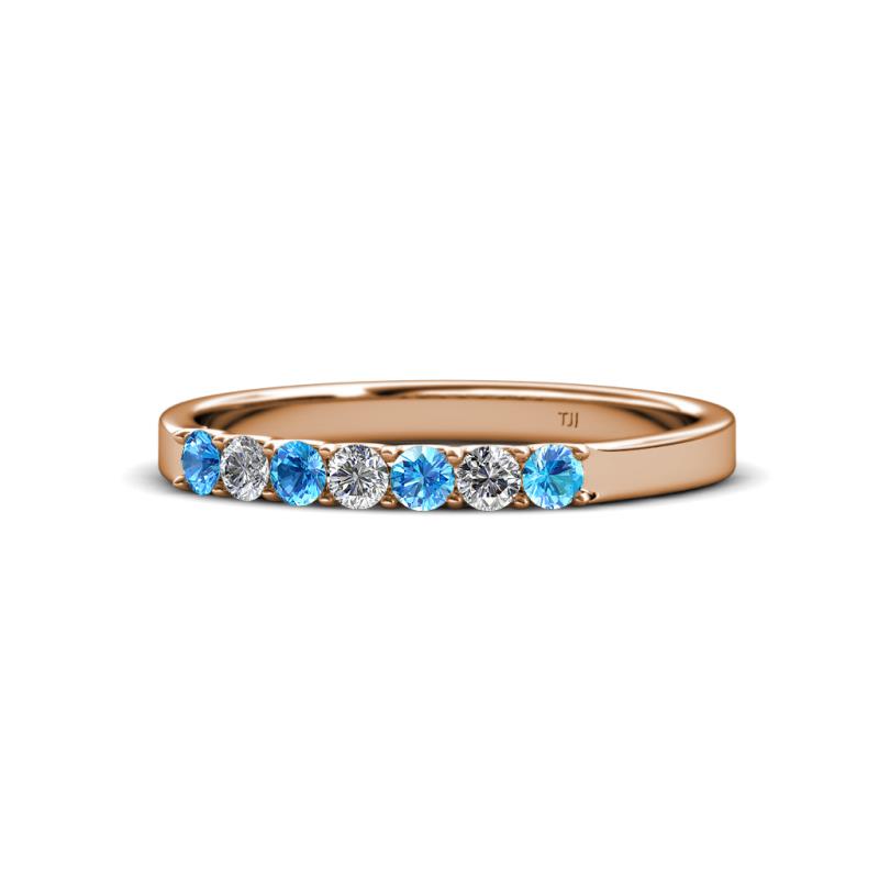 Fiala 2.40 mm Blue Topaz and Lab Grown Diamond 7 Stone Wedding Band 