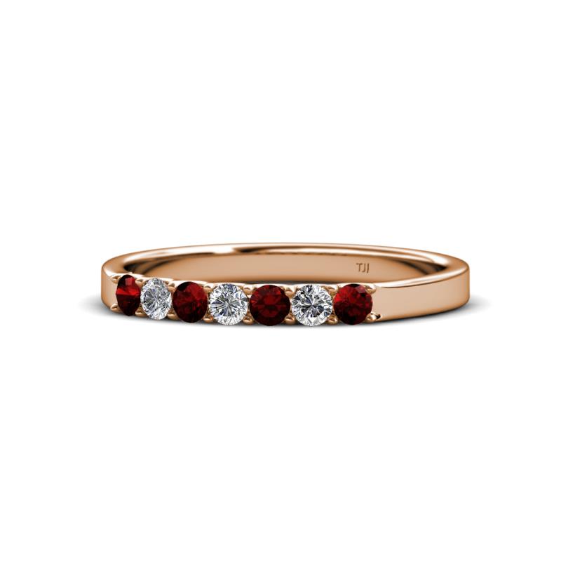 Fiala 2.40 mm Red Garnet and Lab Grown Diamond 7 Stone Wedding Band 