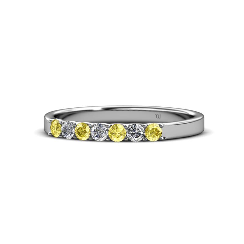 Fiala 2.40 mm Yellow Sapphire and Lab Grown Diamond 7 Stone Wedding Band 