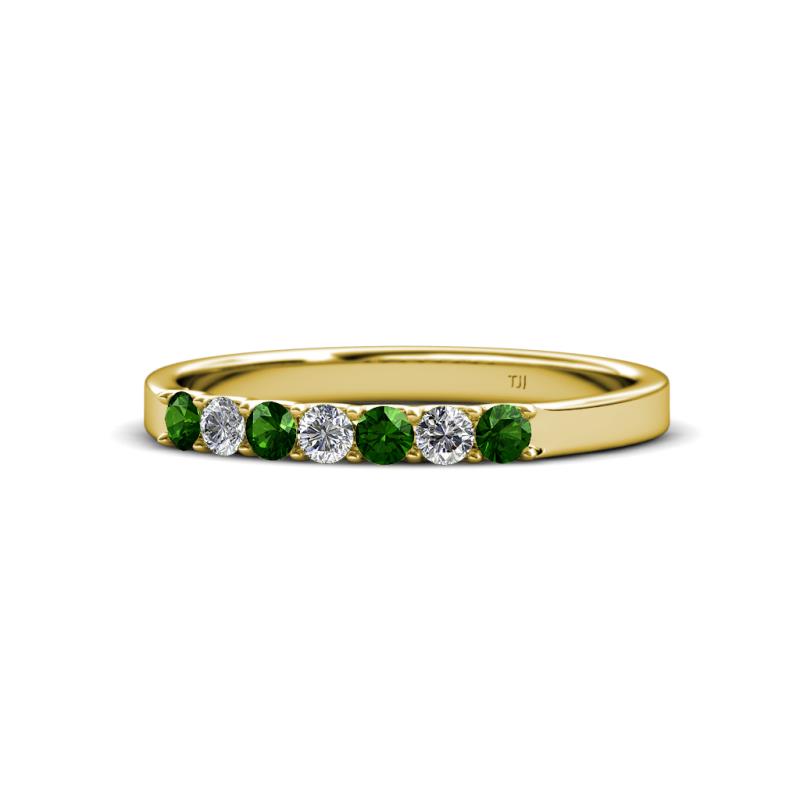 Fiala 2.40 mm Green Garnet and Lab Grown Diamond 7 Stone Wedding Band 