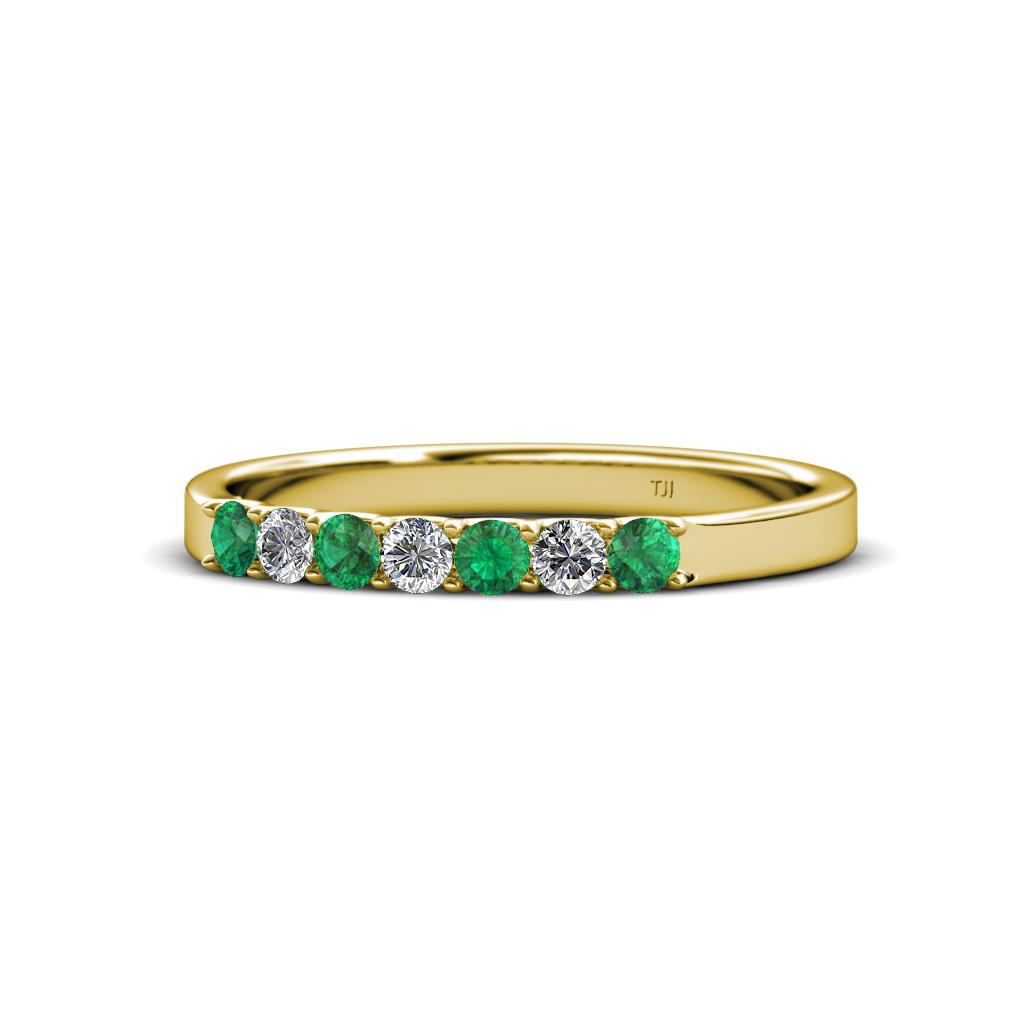 Fiala 2.40 mm Emerald and Lab Grown Diamond 7 Stone Wedding Band 