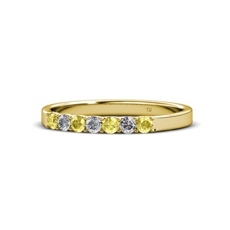 Fiala 2.40 mm Yellow Sapphire and Lab Grown Diamond 7 Stone Wedding Band 