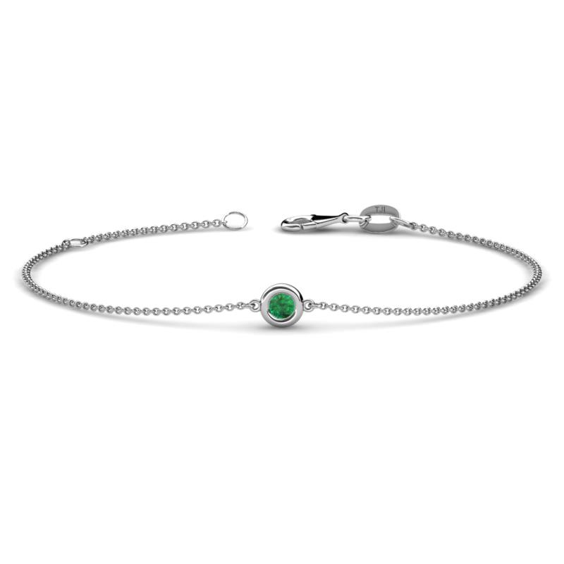 Alys (3mm) Round Emerald Solitaire Station Minimalist Bracelet 