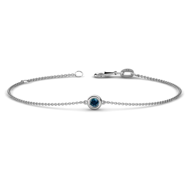 Alys (3mm) Round Blue Diamond Solitaire Station Minimalist Bracelet 