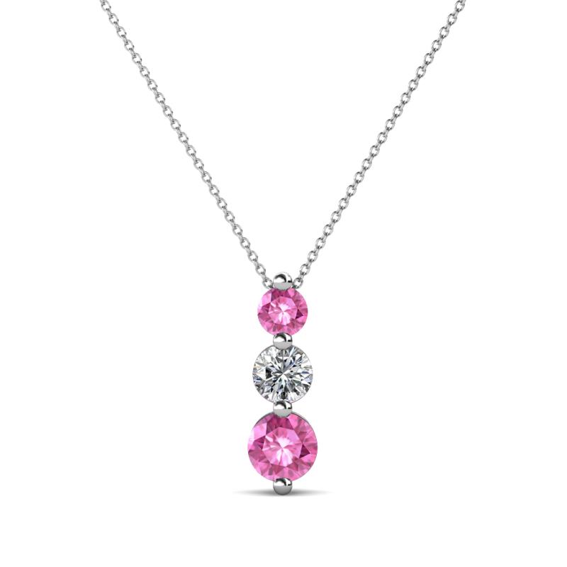 Kesha (3.4mm) Round Pink Sapphire and Diamond Graduated Three Stone Drop Pendant 