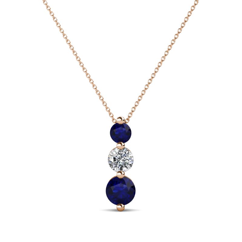 Kesha (3.4mm) Round Blue Sapphire and Diamond Graduated Three Stone Drop Pendant 