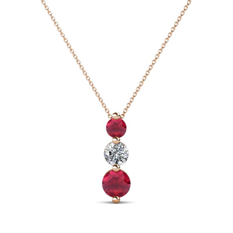 Kesha (3.4mm) Round Ruby and Diamond Graduated Three Stone Drop Pendant 