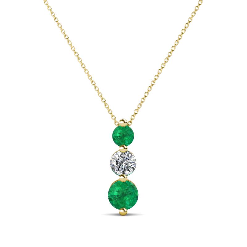 Kesha (3.4mm) Round Emerald and Diamond Graduated Three Stone Drop Pendant 