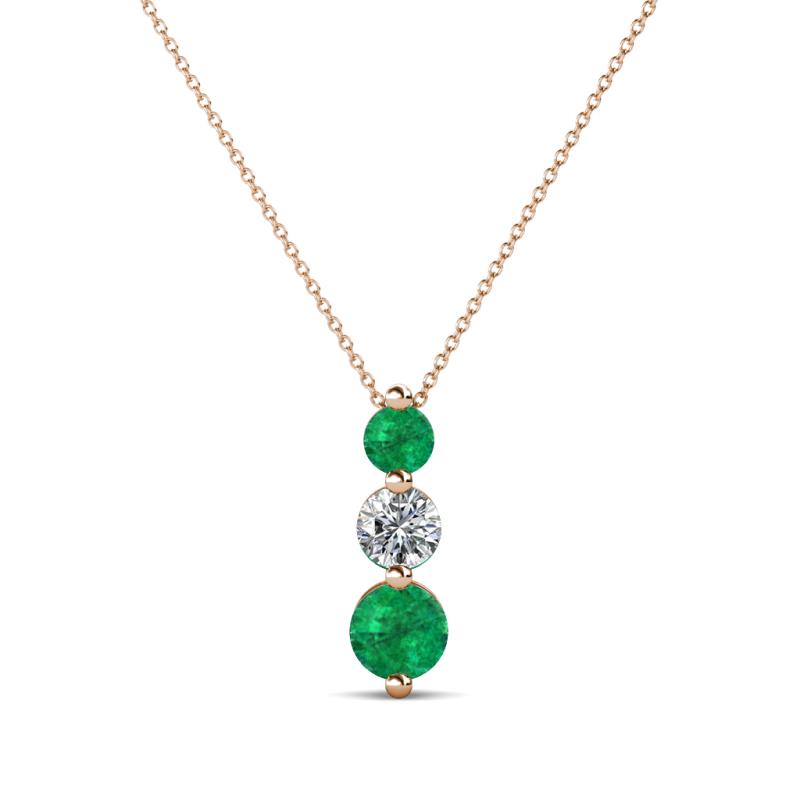 Kesha (3.4mm) Round Emerald and Diamond Graduated Three Stone Drop Pendant 