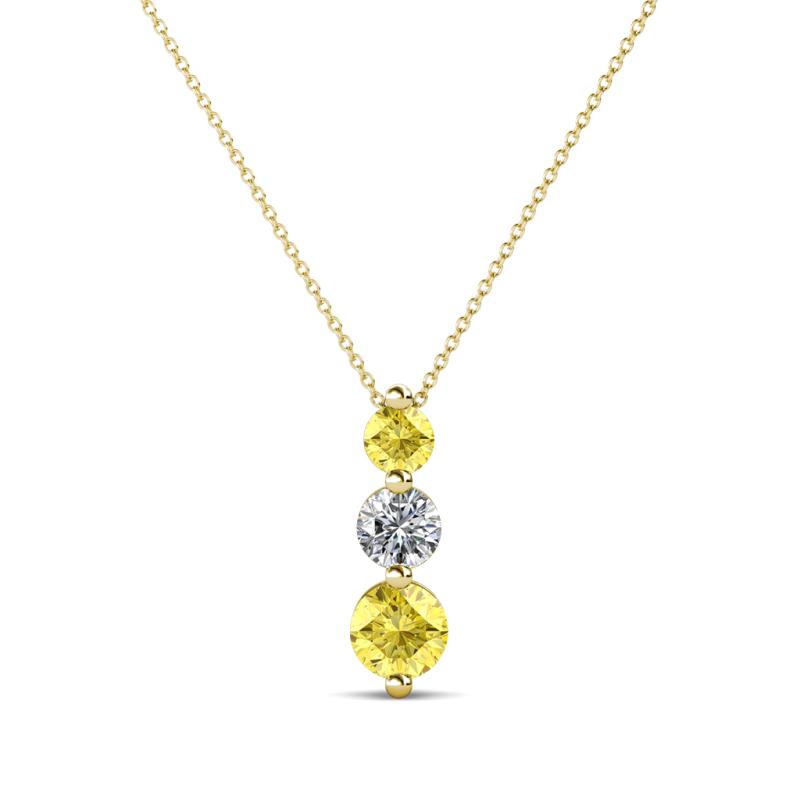 Kesha (3.4mm) Round Yellow Sapphire and Diamond Graduated Three Stone Drop Pendant 