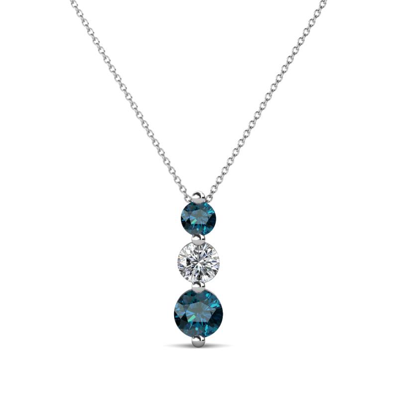 Kesha (3.4mm) Round Blue and White Diamond Graduated Three Stone Drop Pendant 