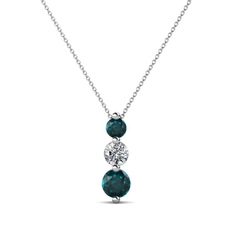 Kesha (3.4mm) Round London Blue Topaz and Diamond Graduated Three Stone Drop Pendant 