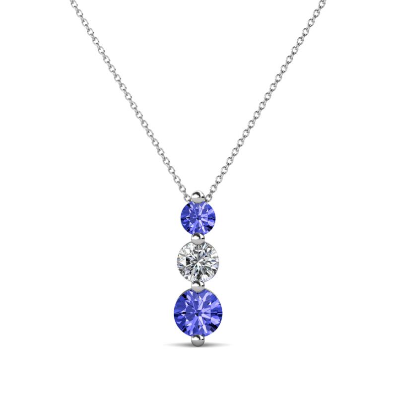 Kesha (3.4mm) Round Tanzanite and Diamond Graduated Three Stone Drop Pendant 