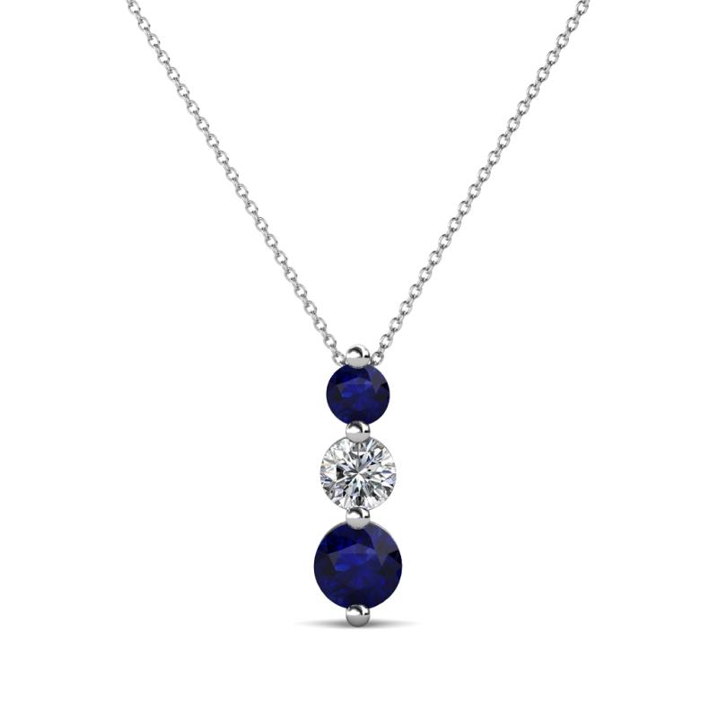 Kesha (3.4mm) Round Blue Sapphire and Lab Grown Diamond Graduated Three Stone Drop Pendant 