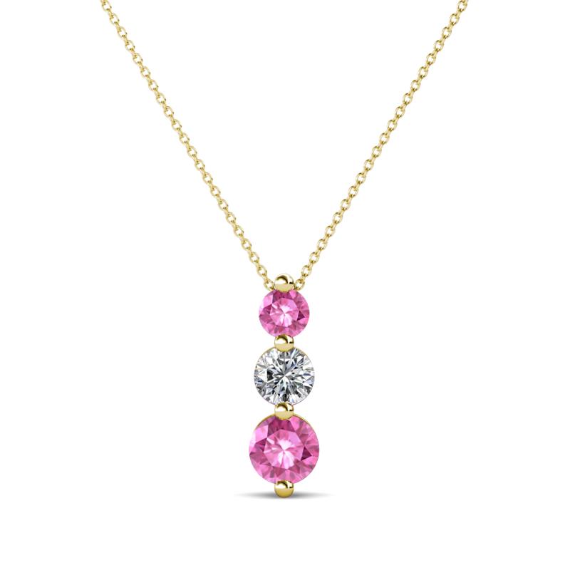 Kesha (3.4mm) Round Pink Sapphire and Lab Grown Diamond Graduated Three Stone Drop Pendant 