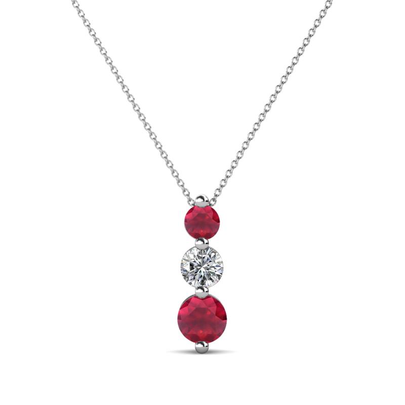 Kesha (3.4mm) Round Ruby and Lab Grown Diamond Graduated Three Stone Drop Pendant 