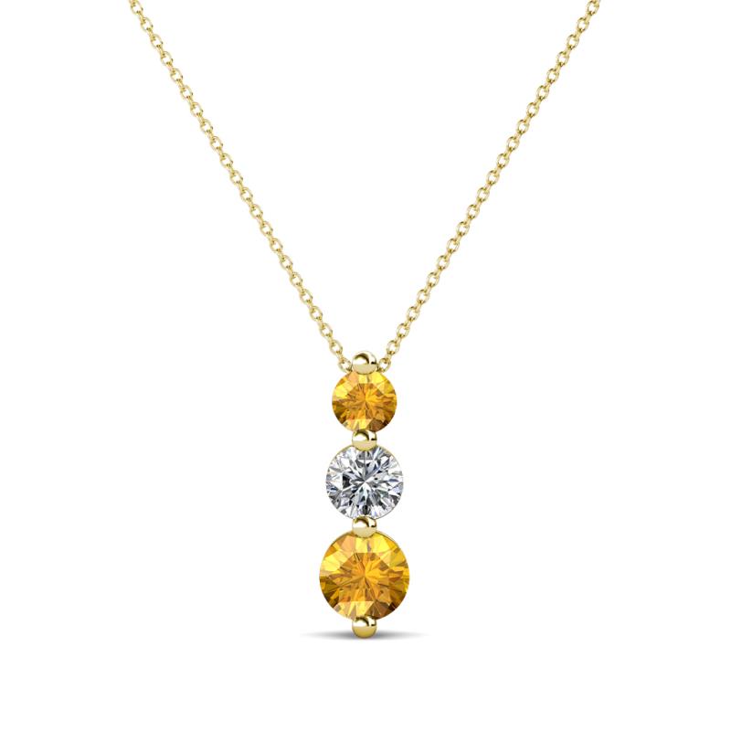 Kesha (3.4mm) Round Citrine and Lab Grown Diamond Graduated Three Stone Drop Pendant 