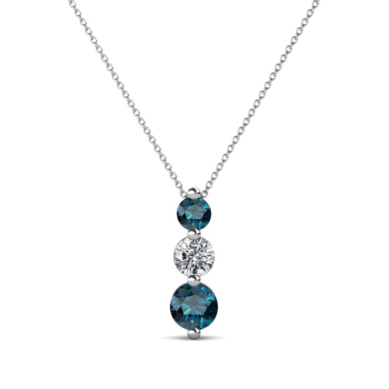Kesha (3.4mm) Round Blue Diamond and White Lab Grown Diamond Graduated Three Stone Drop Pendant 