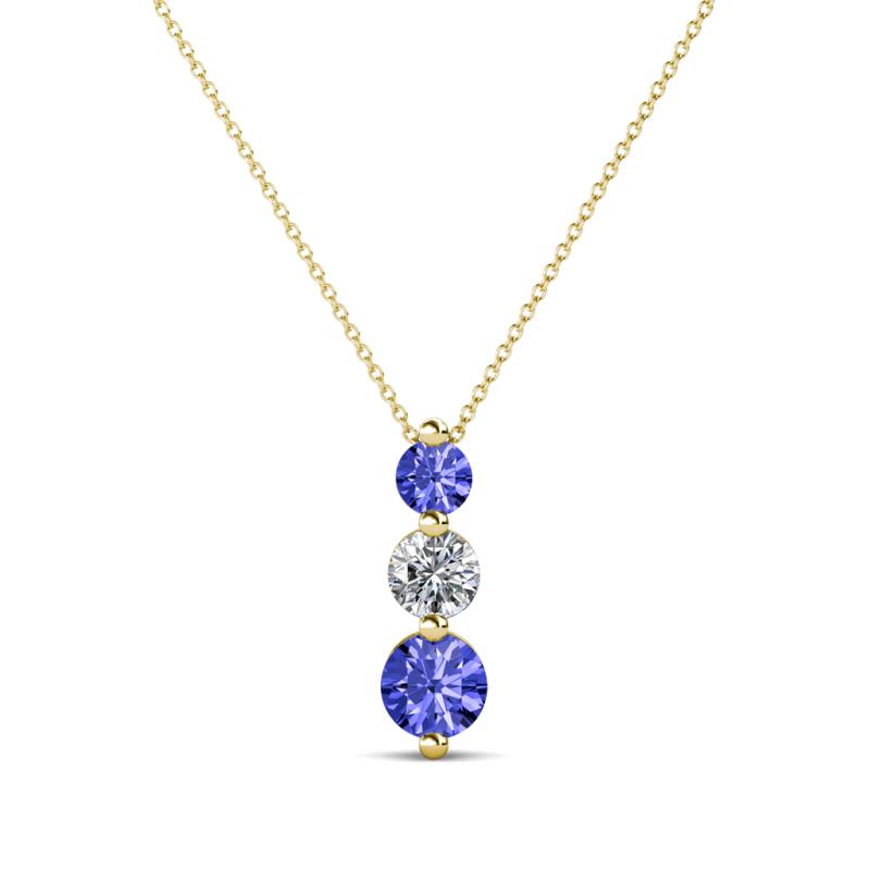 Kesha (3.4mm) Round Tanzanite and Lab Grown Diamond Graduated Three Stone Drop Pendant 