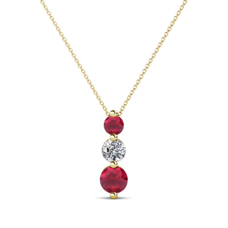 Kesha (3.4mm) Round Ruby and Lab Grown Diamond Graduated Three Stone Drop Pendant 