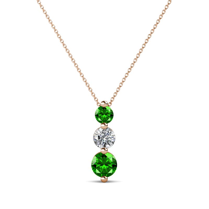 Kesha (3.4mm) Round Green Garnet and Lab Grown Diamond Graduated Three Stone Drop Pendant 