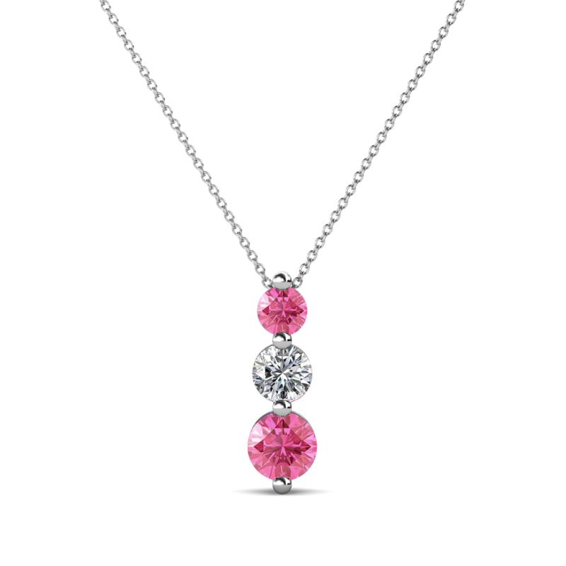 Kesha (3.4mm) Round Pink Tourmaline and Lab Grown Diamond Graduated Three Stone Drop Pendant 