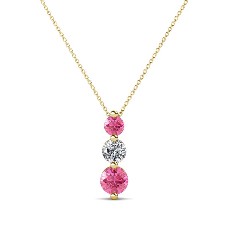 Kesha (3.4mm) Round Pink Tourmaline and Lab Grown Diamond Graduated Three Stone Drop Pendant 