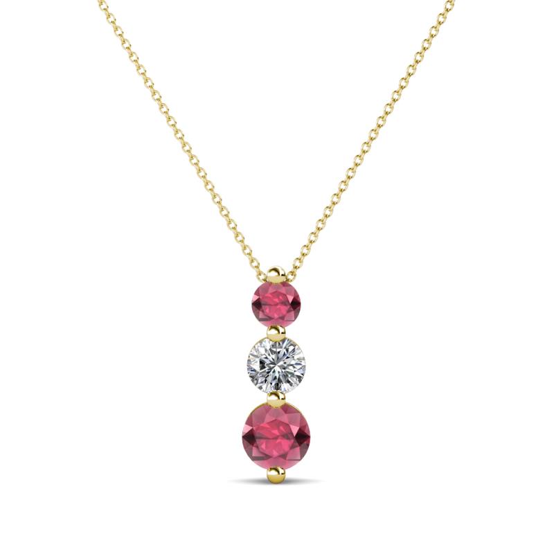 Kesha (3.4mm) Round Rhodolite Garnet and Lab Grown Diamond Graduated Three Stone Drop Pendant 