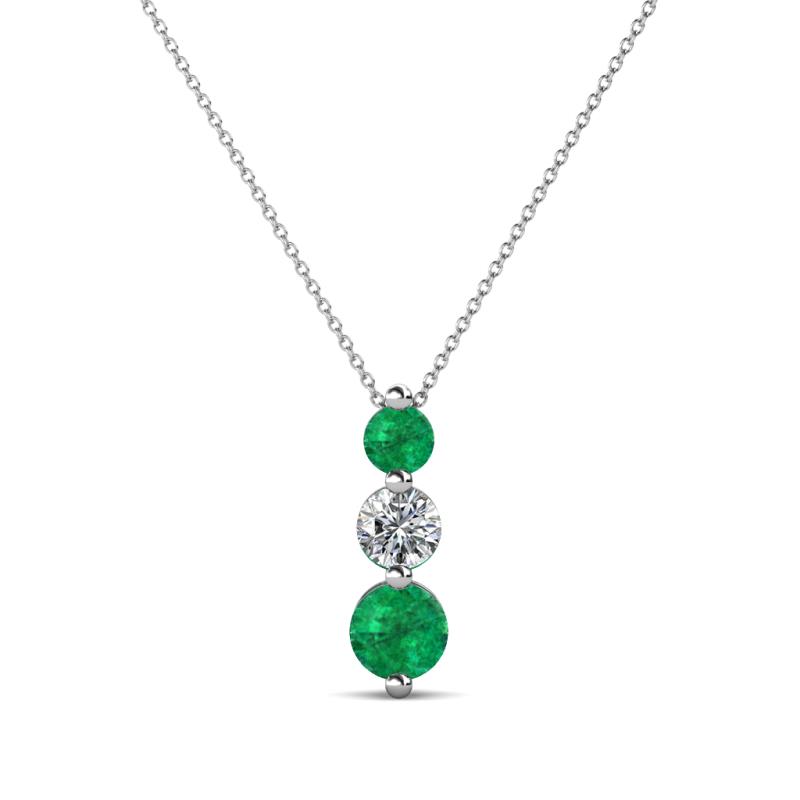 Kesha (3.4mm) Round Emerald and Lab Grown Diamond Graduated Three Stone Drop Pendant 