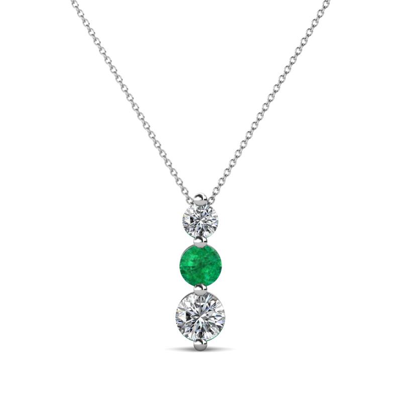 Kesha (3.4mm) Round Emerald and Diamond Graduated Three Stone Drop Pendant 