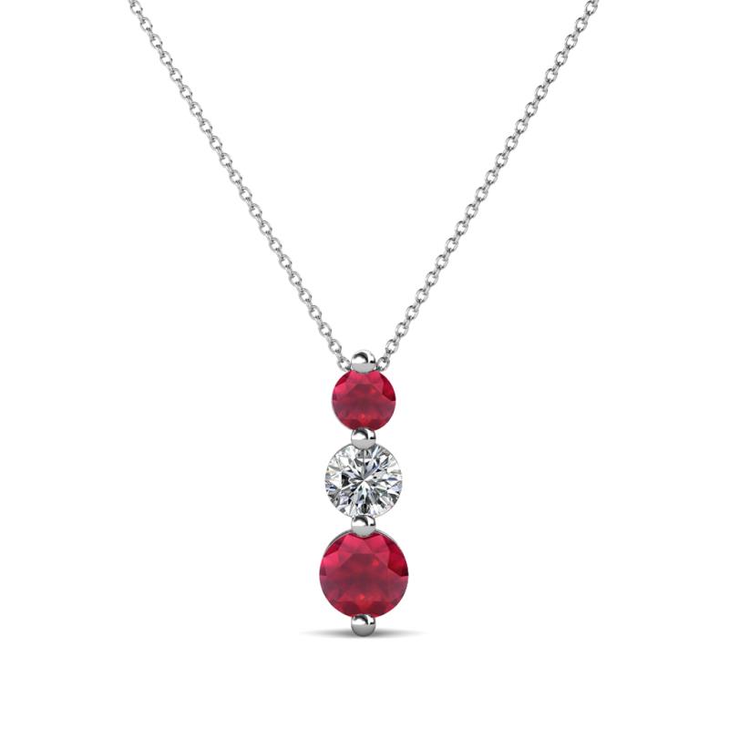 Kesha (3.4mm) Round Ruby and Diamond Graduated Three Stone Drop Pendant 