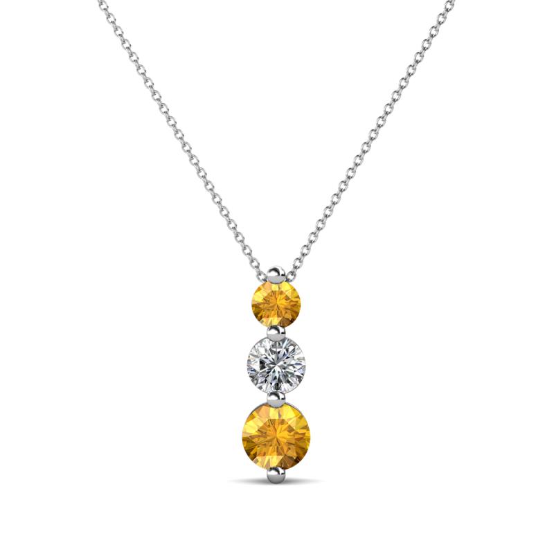 Kesha (3.4mm) Round Citrine and Diamond Graduated Three Stone Drop Pendant 