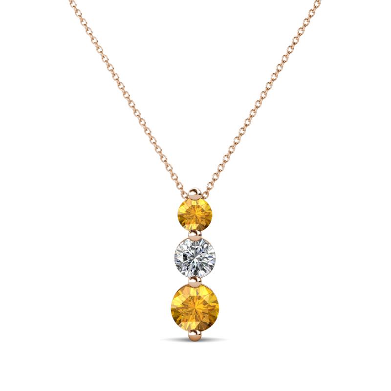 Kesha (3.4mm) Round Citrine and Diamond Graduated Three Stone Drop Pendant 