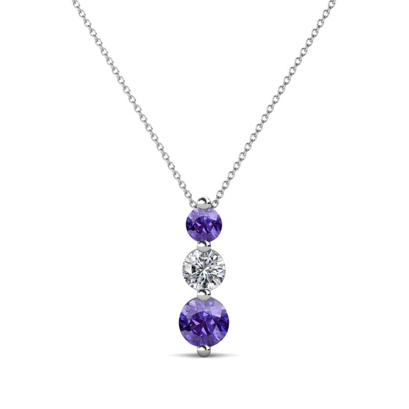 Kesha (3.4mm) Round Iolite and Diamond Graduated Three Stone Drop Pendant 