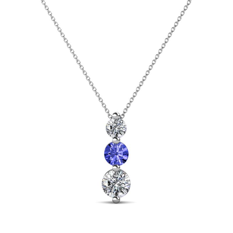 Kesha (3.4mm) Round Tanzanite and Lab Grown Diamond Graduated Three Stone Drop Pendant 