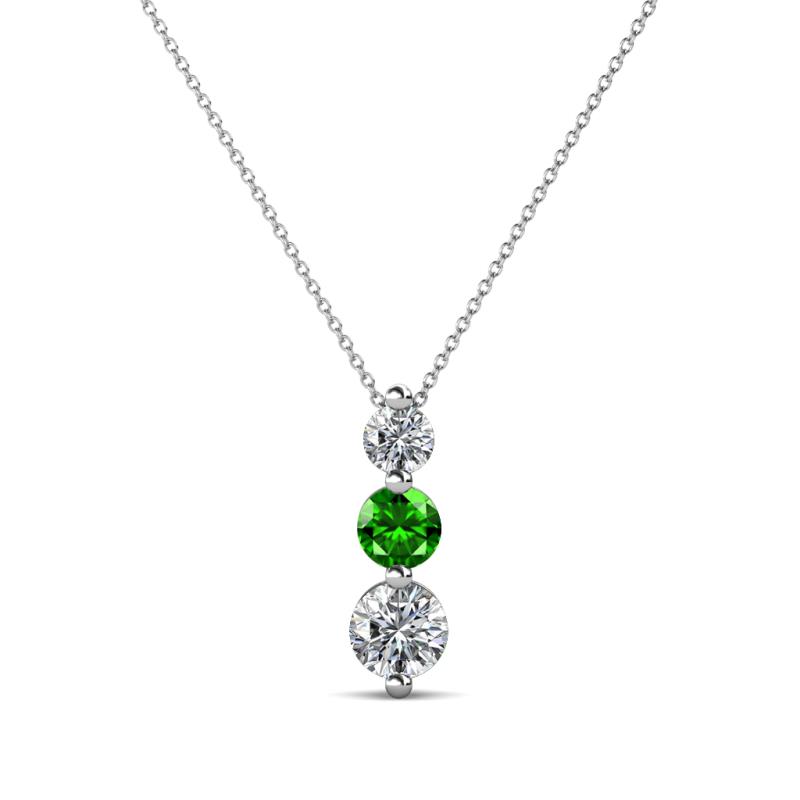 Kesha (3.4mm) Round Green Garnet and Lab Grown Diamond Graduated Three Stone Drop Pendant 