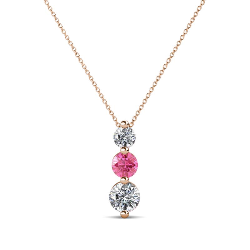 Kesha (3.4mm) Round Pink Tourmaline and Lab Grown Diamond Graduated Three Stone Drop Pendant 