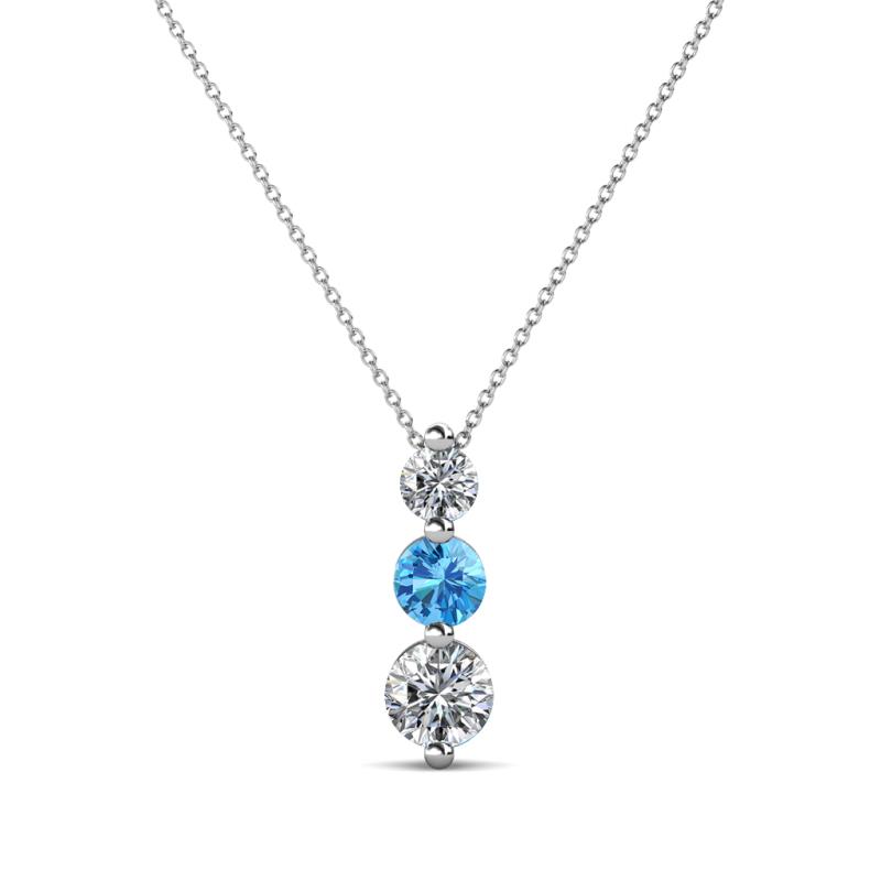 Kesha (3.4mm) Round Blue Topaz and Lab Grown Diamond Graduated Three Stone Drop Pendant 