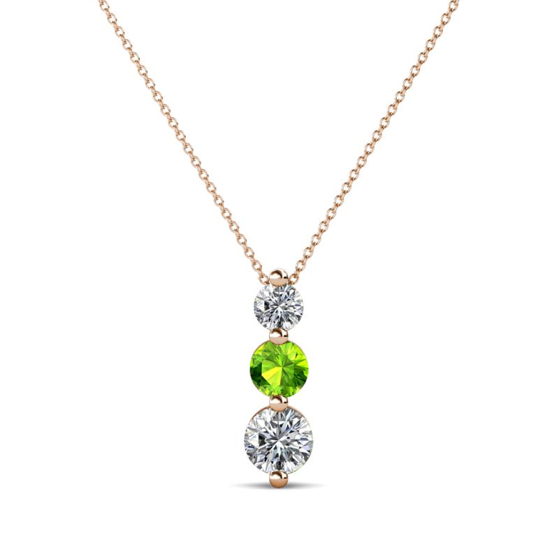 Kesha (3.4mm) Round Peridot and Lab Grown Diamond Graduated Three Stone Drop Pendant 