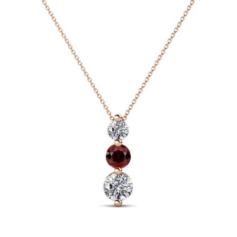Kesha (3.4mm) Round Red Garnet and Lab Grown Diamond Graduated Three Stone Drop Pendant 
