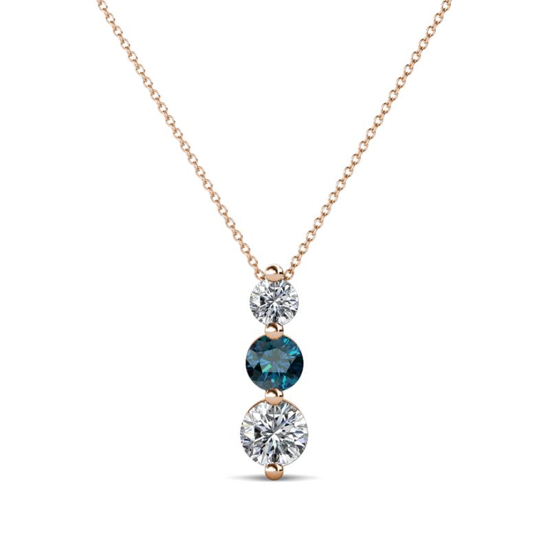 Kesha (3.4mm) Round Blue Diamond and White Lab Grown Diamond Graduated Three Stone Drop Pendant 