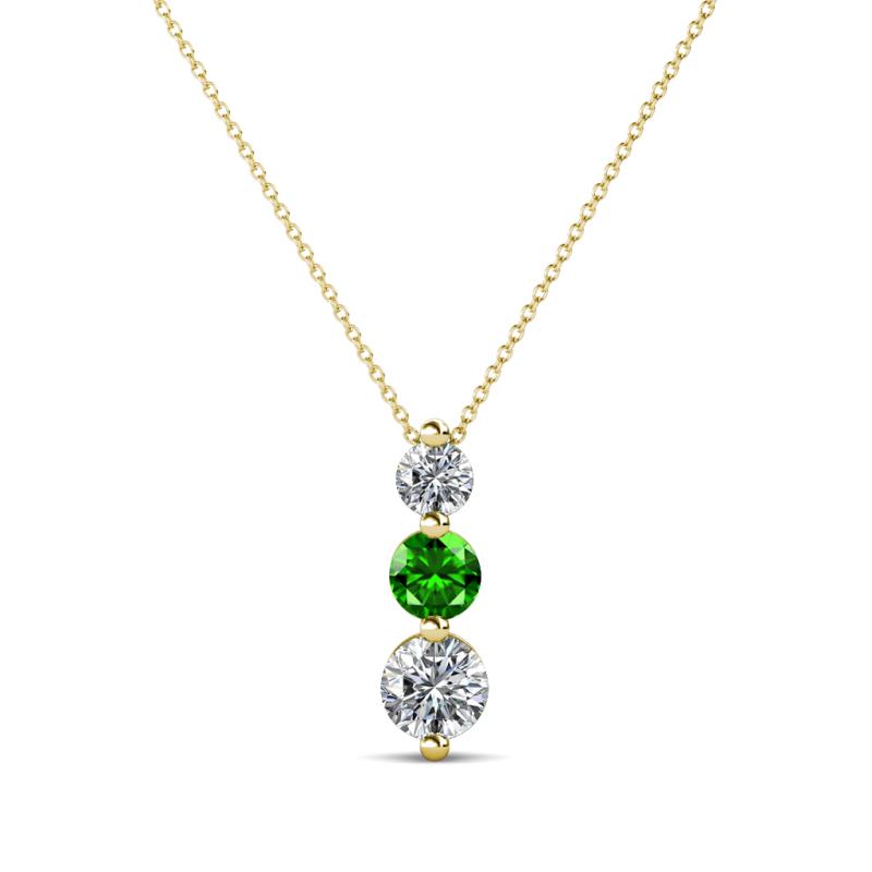 Kesha (3.4mm) Round Green Garnet and Lab Grown Diamond Graduated Three Stone Drop Pendant 
