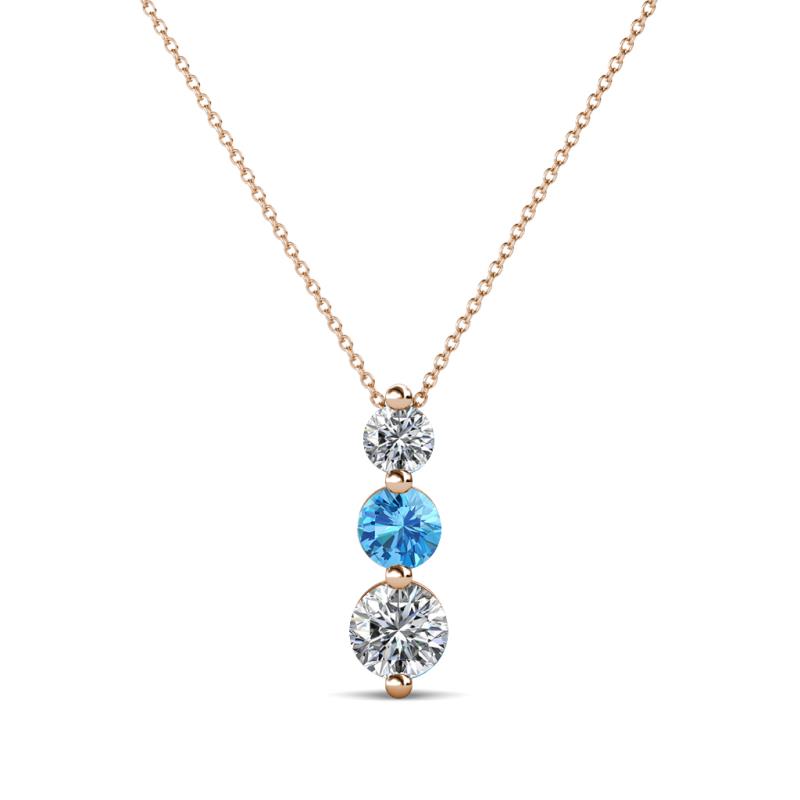 Kesha (3.4mm) Round Blue Topaz and Lab Grown Diamond Graduated Three Stone Drop Pendant 