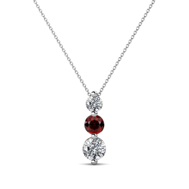 Kesha (3.4mm) Round Red Garnet and Lab Grown Diamond Graduated Three Stone Drop Pendant 
