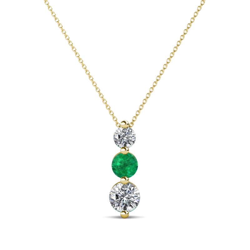 Kesha (3.4mm) Round Emerald and Lab Grown Diamond Graduated Three Stone Drop Pendant 