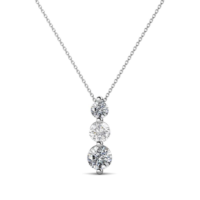 Kesha (3.4mm) Round White Sapphire and Lab Grown Diamond Graduated Three Stone Drop Pendant 