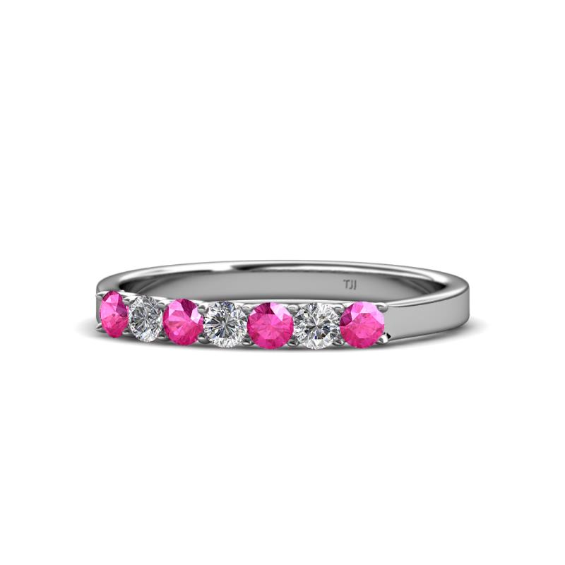 Fiala 2.70 mm Pink Sapphire and Lab Grown Diamond 7 Stone Wedding Band 